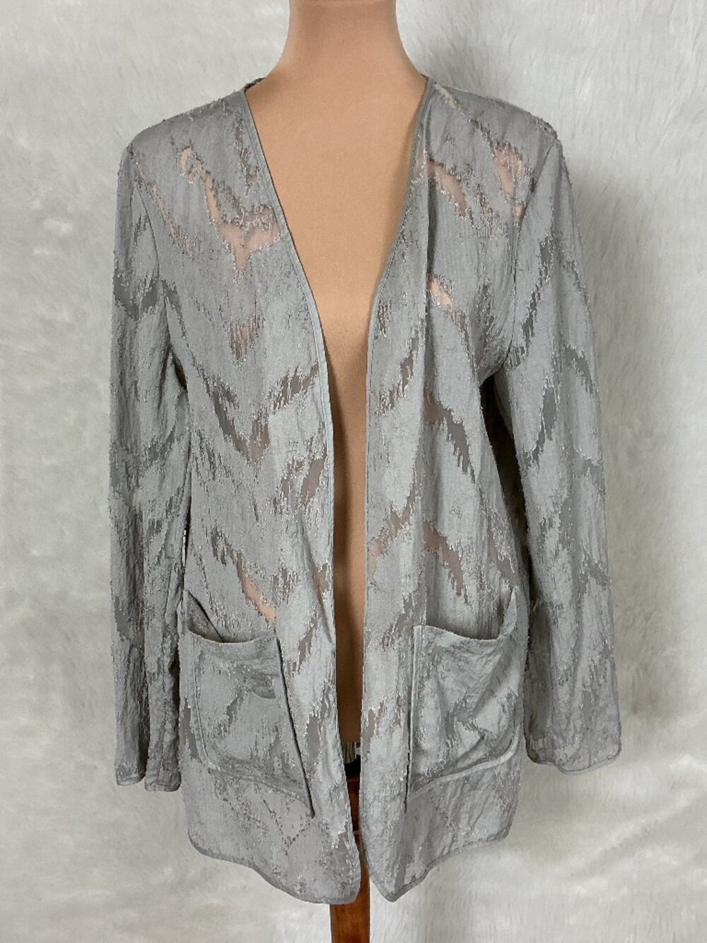 Nocturne Gray Long Sleeve Burn Out Lightweight Jacquard Jacket XL